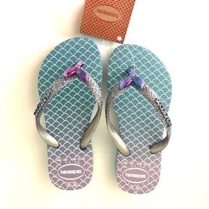 Havaianas Kids Glitter Mermaid‎ Tail Flip Flops Teal Blue Size 10C New